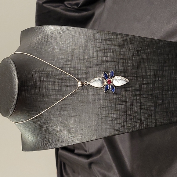 Garnet, Sapphire, Dendrite Opal & 925 Silver Pendant - Picture 2 of 5